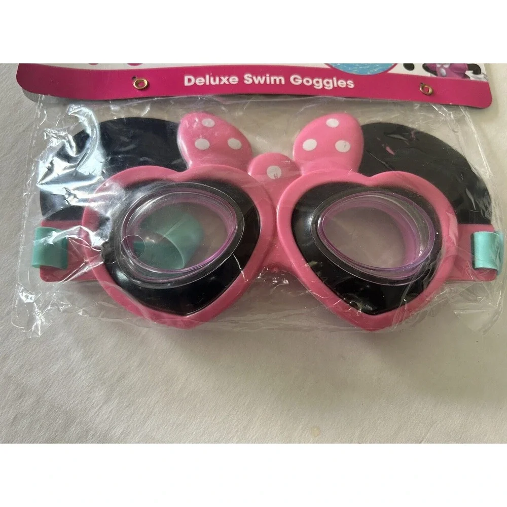 Minnie Mouse‎ Deluxe Swim Goggles Ages 3+ Pink Disney Jr New UV Protection